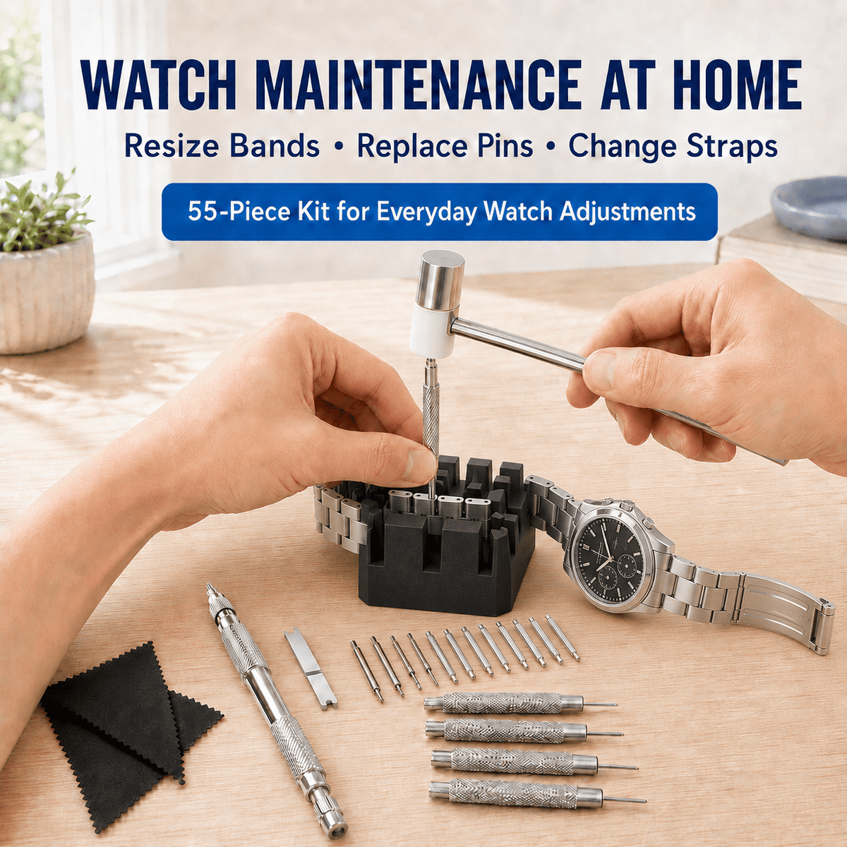 Geeopuk 55-Piece Watch Repair Kit, Professional Watch Band Link Remover Tool Set with Spring Bar Tool, Pin Punches, Bracelet Holder and Storage Case