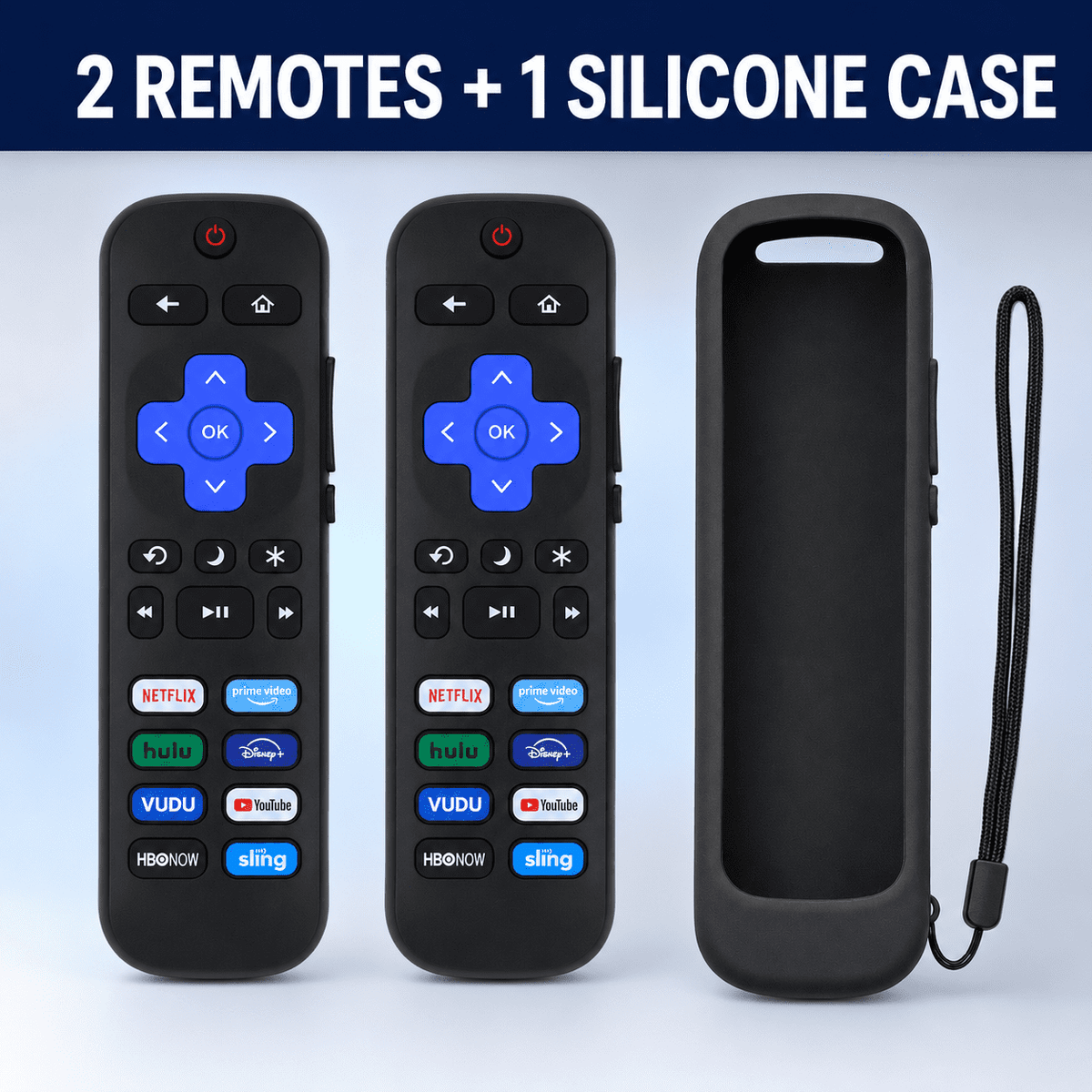 Geeopuk Replacement Remote Control for Select Roku TV Models, 2-Pack with Silicone Case, No Pairing, 8 App Shortcut Buttons, Side Volume and Mute