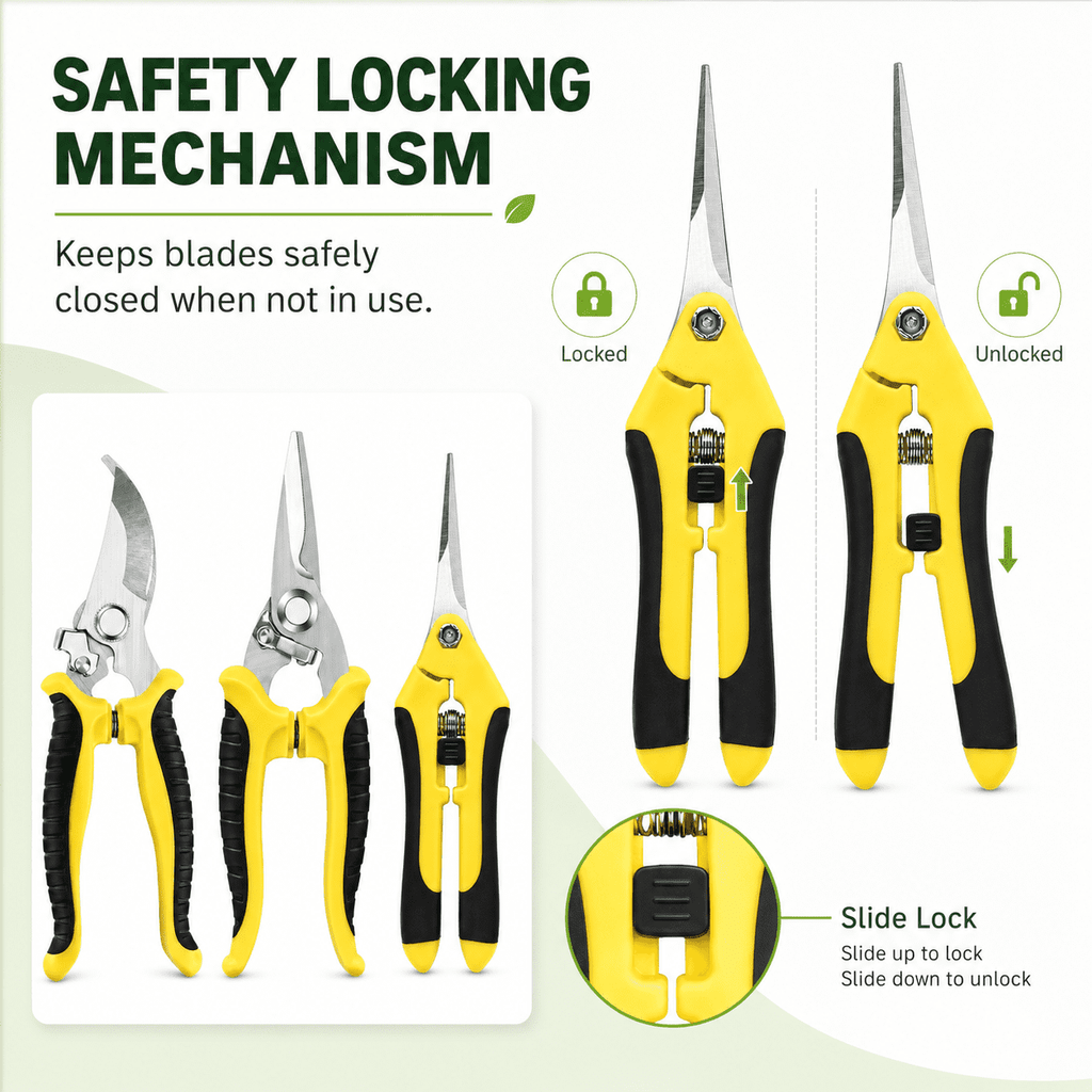 Geeopuk 3 Pack Garden Pruning Shears Set, Stainless Steel Garden Scissors & Clippers with Straight Curved Serrated Blades for Flowers, Herbs, Bonsai