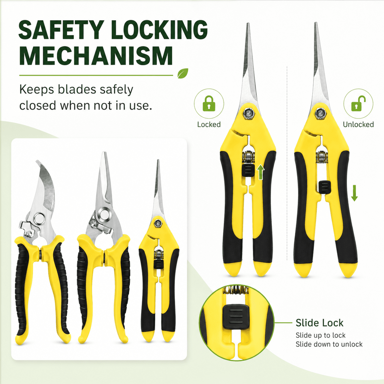 Geeopuk 3 Pack Garden Pruning Shears Set, Stainless Steel Garden Scissors & Clippers with Straight Curved Serrated Blades for Flowers, Herbs, Bonsai