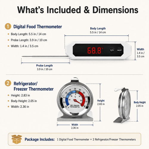 Geeopuk 3-Piece Kitchen Thermometer Set, Digital Meat Food Thermometer with 2 Refrigerator Freezer Thermometers for Cooking, Grill, Fridge, Freezer