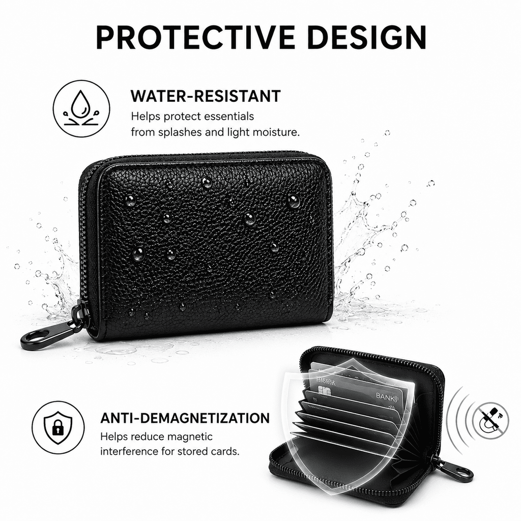 Geeopuk Credit Card Holder Wallet, 18 Card Slots & 2 Pockets, PU Leather Zip Around Accordion Card Case for Women and Men, Black