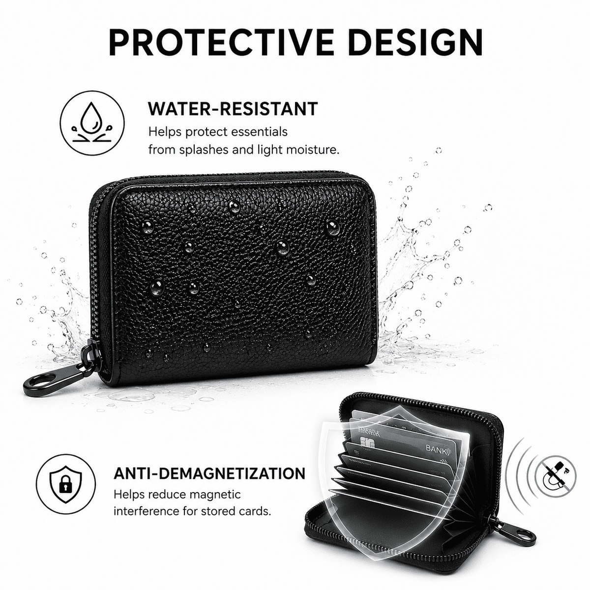 Geeopuk Credit Card Holder Wallet, 18 Card Slots & 2 Pockets, PU Leather Zip Around Accordion Card Case for Women and Men, Black