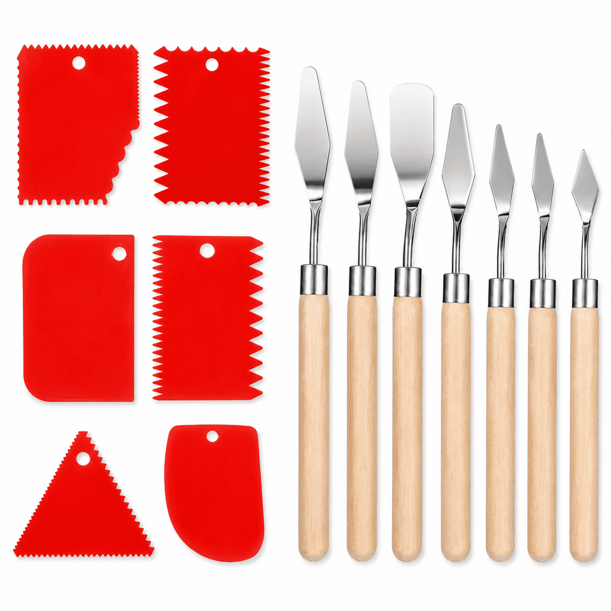 Geeopuk 13-Piece Palette Knife Set with 6 Texture Scrapers, Stainless Steel Painting Knives for Acrylic Oil Painting, Art Supplies for Mixing Spreading and Creating Textures