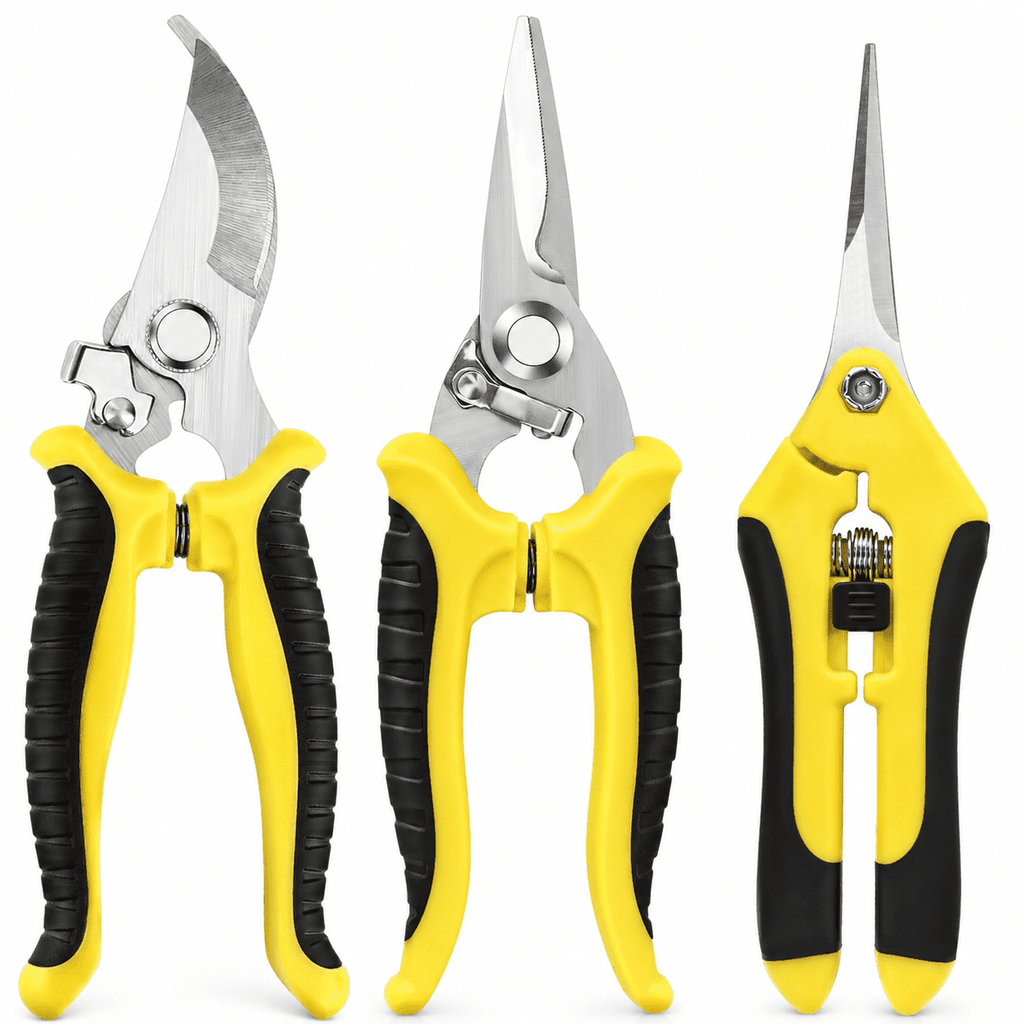 Geeopuk 3 Pack Garden Pruning Shears Set, Stainless Steel Garden Scissors & Clippers with Straight Curved Serrated Blades for Flowers, Herbs, Bonsai