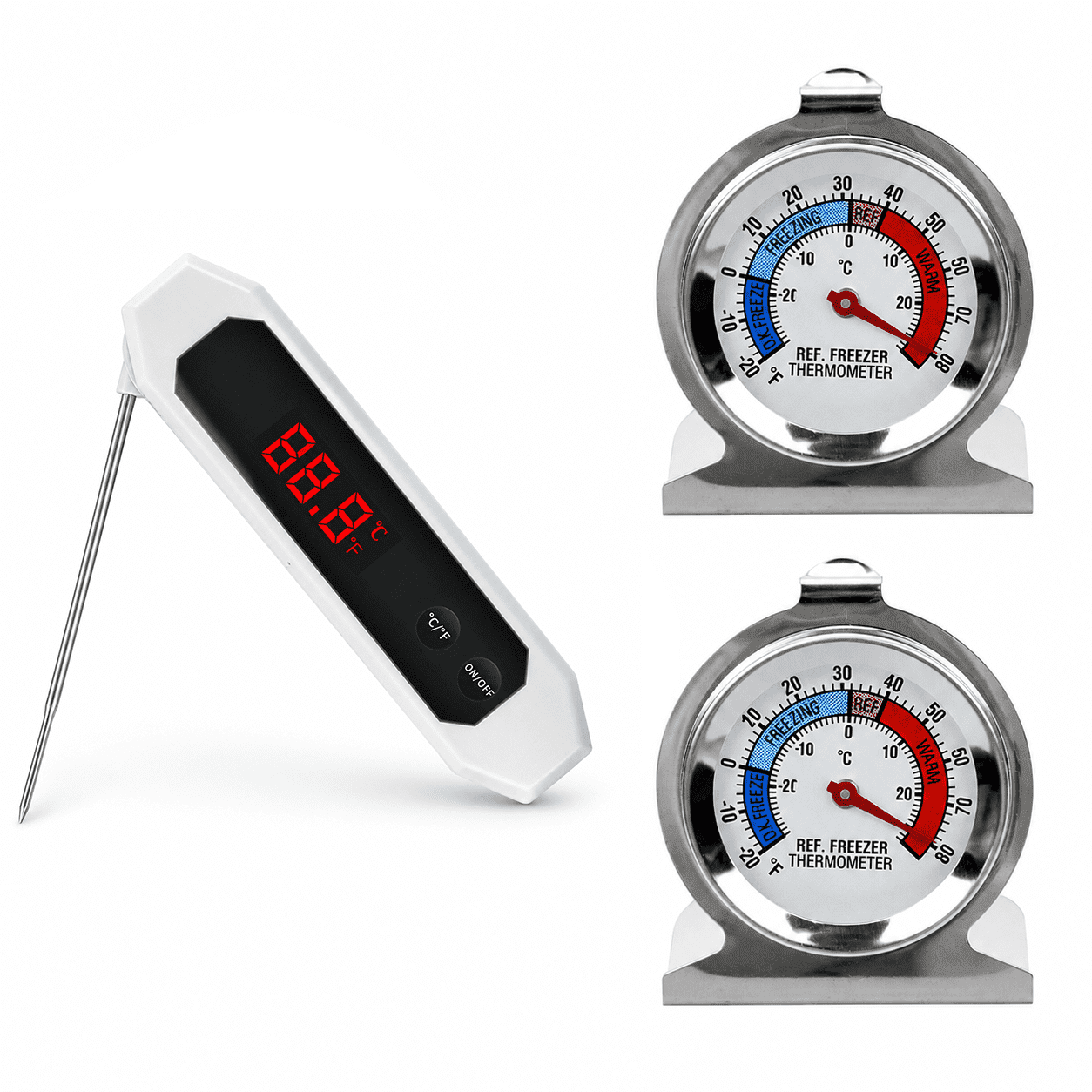 Geeopuk 3-Piece Kitchen Thermometer Set, Digital Meat Food Thermometer with 2 Refrigerator Freezer Thermometers for Cooking, Grill, Fridge, Freezer