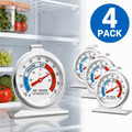 Geeopuk 4 Pack Refrigerator Thermometer, Large Dial Fridge Freezer Thermometer with Easy Read Display, Hanging or Standing Temperature Gauge for Refrigerator, Freezer, Cooler and Food Storage