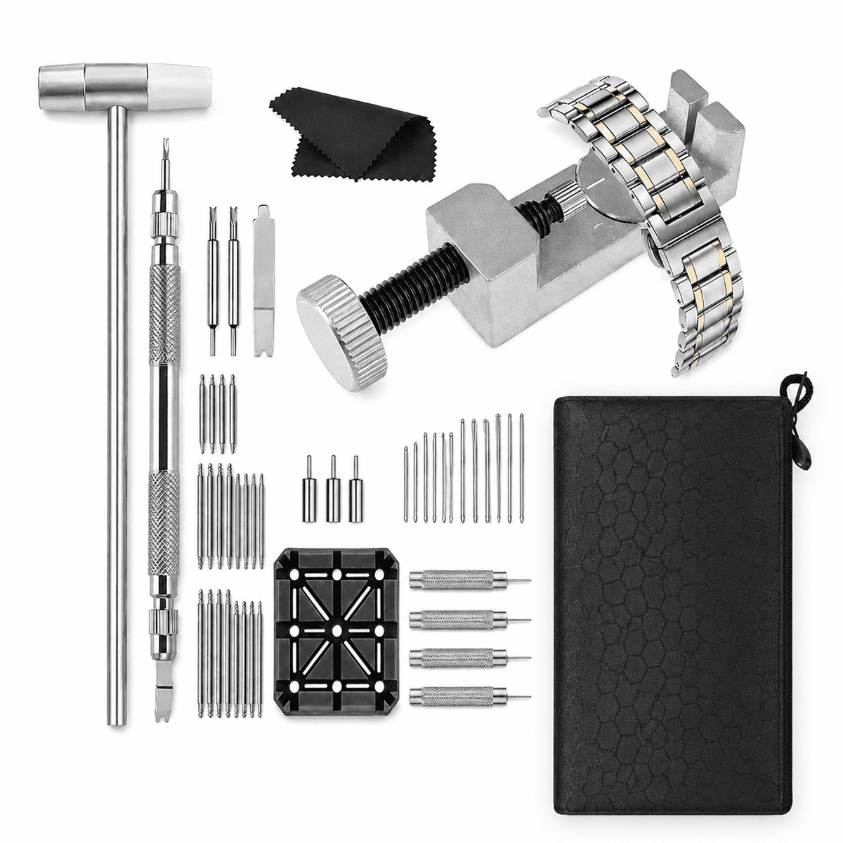 Geeopuk 55-Piece Watch Repair Kit, Professional Watch Band Link Remover Tool Set with Spring Bar Tool, Pin Punches, Bracelet Holder and Storage Case