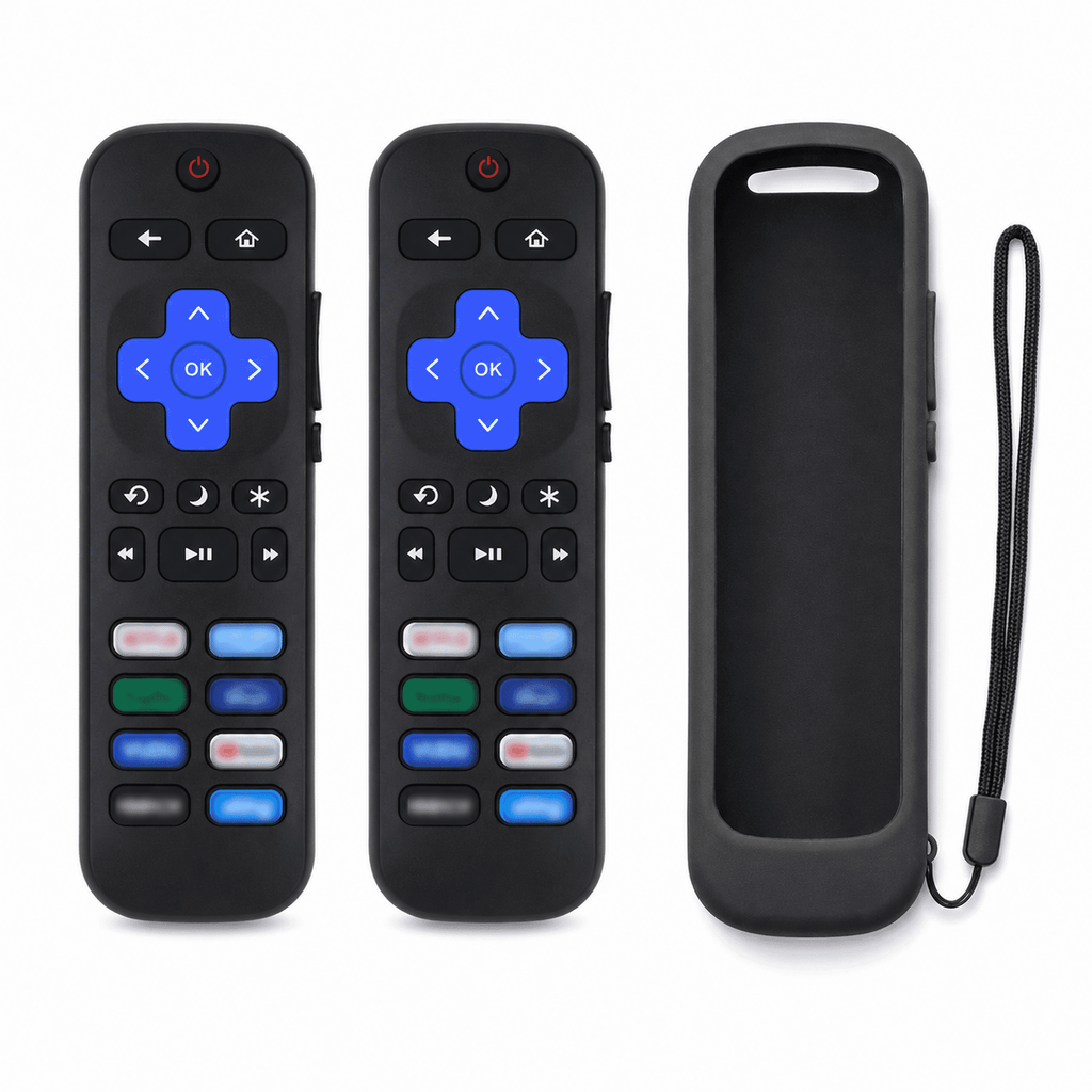 Geeopuk Replacement Remote Control for Select Roku TV Models, 2-Pack with Silicone Case, No Pairing, 8 App Shortcut Buttons, Side Volume and Mute