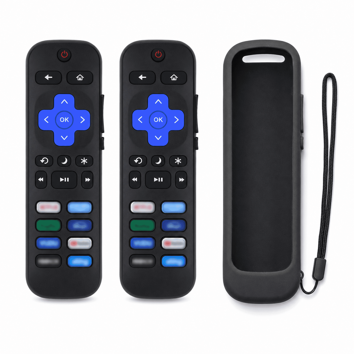 Geeopuk Replacement Remote Control for Select Roku TV Models, 2-Pack with Silicone Case, No Pairing, 8 App Shortcut Buttons, Side Volume and Mute