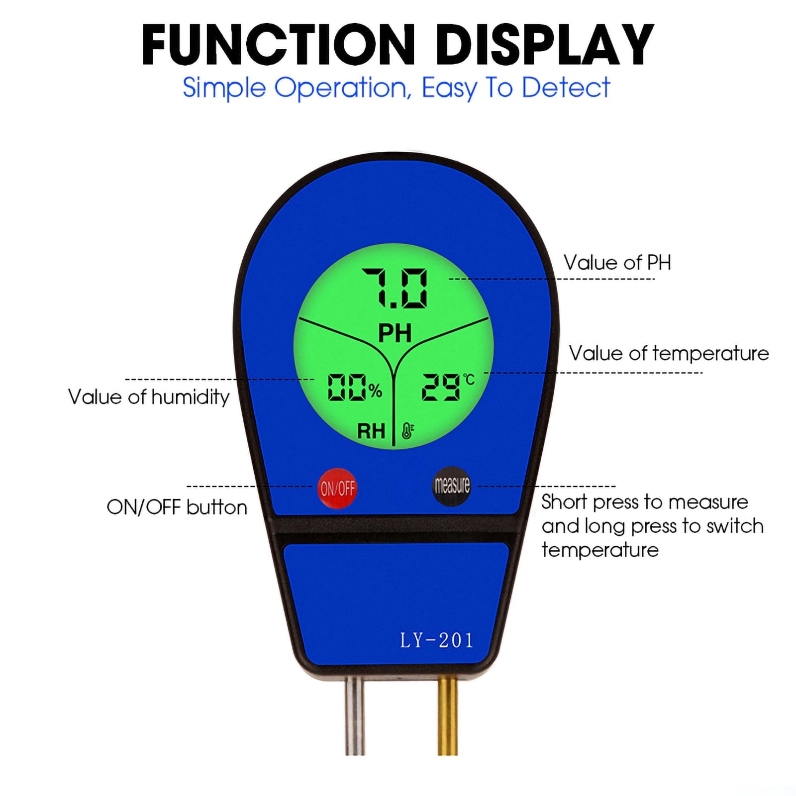 Geeopuk 3-in-1 Soil Moisture Meter, Digital PH Meter for Soil, Temperature & Moisture Tester with Backlight LCD,Display for Gardening, Farming and Outdoor Plants