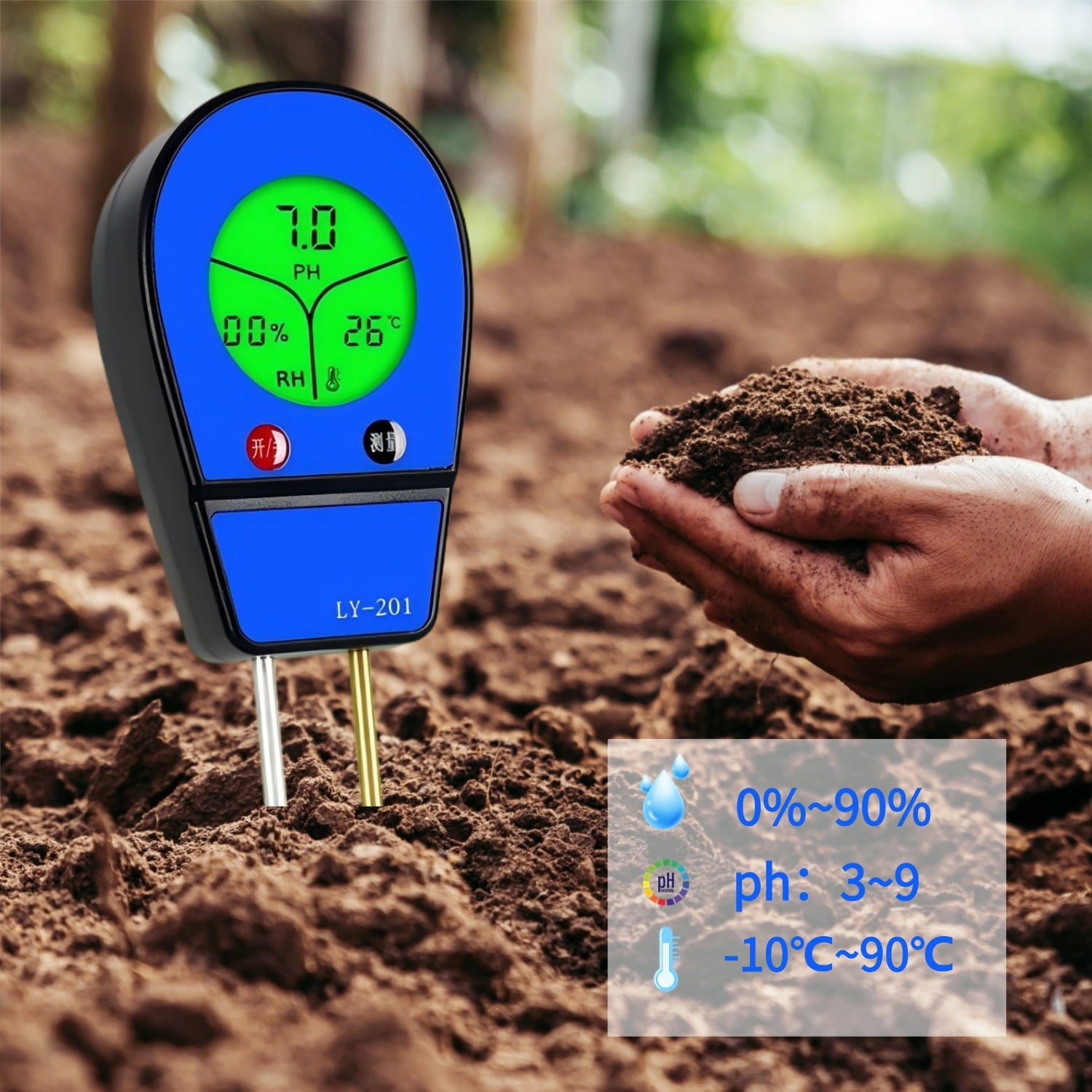 Geeopuk 3-in-1 Soil Moisture Meter, Digital PH Meter for Soil, Temperature & Moisture Tester with Backlight LCD,Display for Gardening, Farming and Outdoor Plants