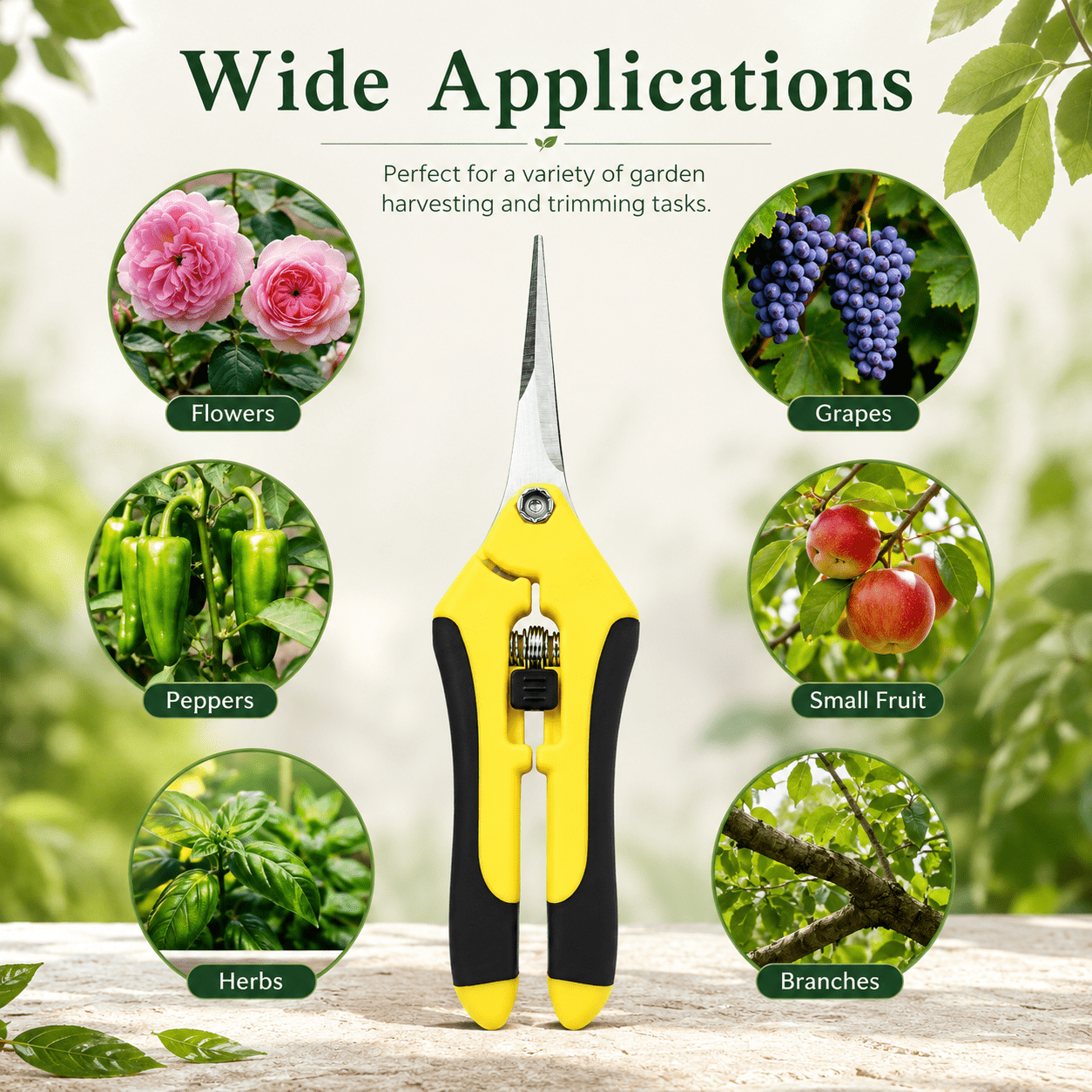 Geeopuk 3 Pack Garden Pruning Shears Set, Stainless Steel Garden Scissors & Clippers with Straight Curved Serrated Blades for Flowers, Herbs, Bonsai